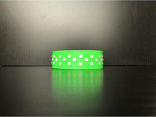 Fluorescent Green/White Studs - Leather Dog Collar - Size S